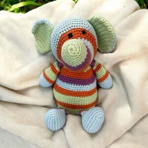 Animal Adventure Striped Crocheted Elephant Plush Stuffed Animal Knit Lovey 2006